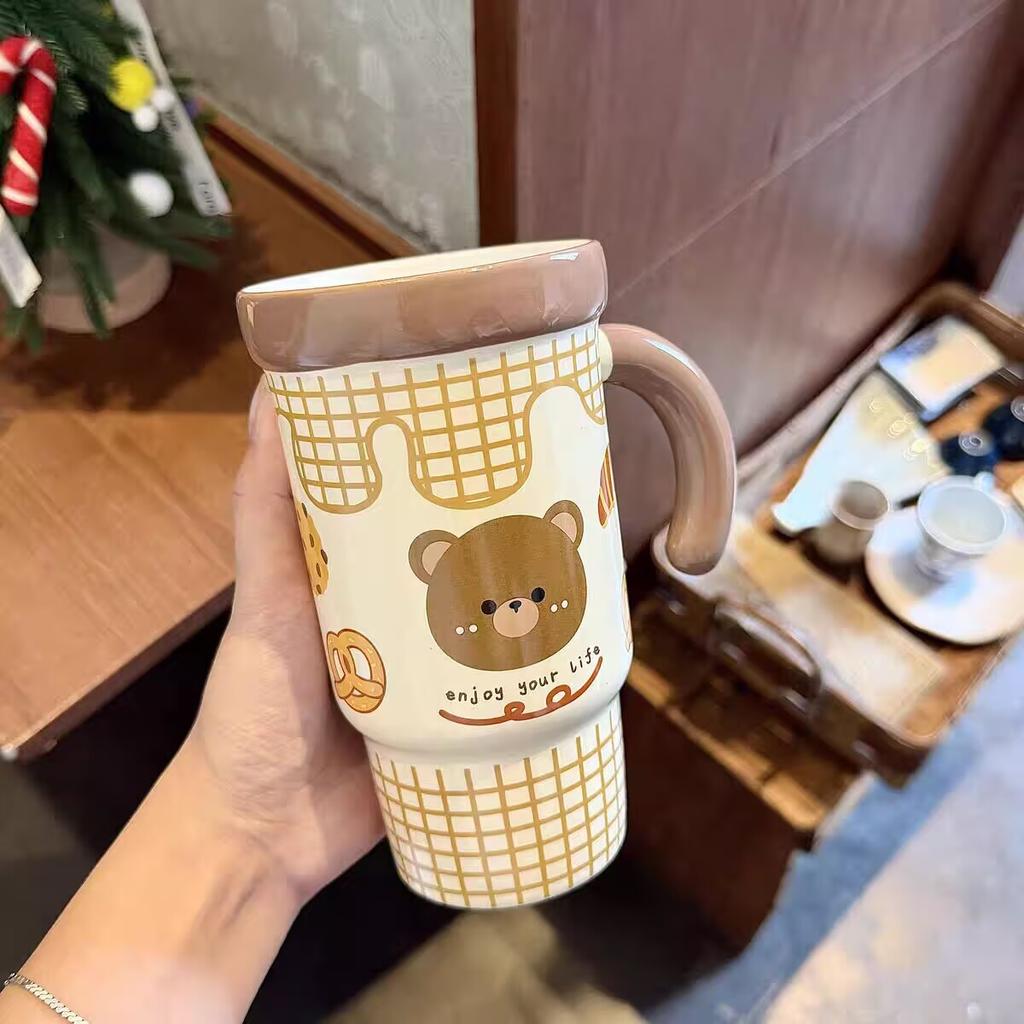 Straw Cup with Lid High Value Ins Mug Couple Ceramic Water Cup Large Capacity Birthday Gift for Girls