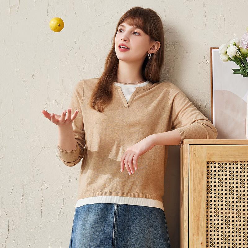 Pull en laine fine à effet superposé pour femme