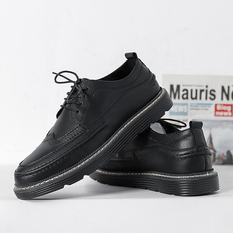 New Brogues Leather Platform Oxfords Lace Up Thick Tottom Male Derby Shoes Casual Loafers Mens Square Toe Formal Dress Shoes Men