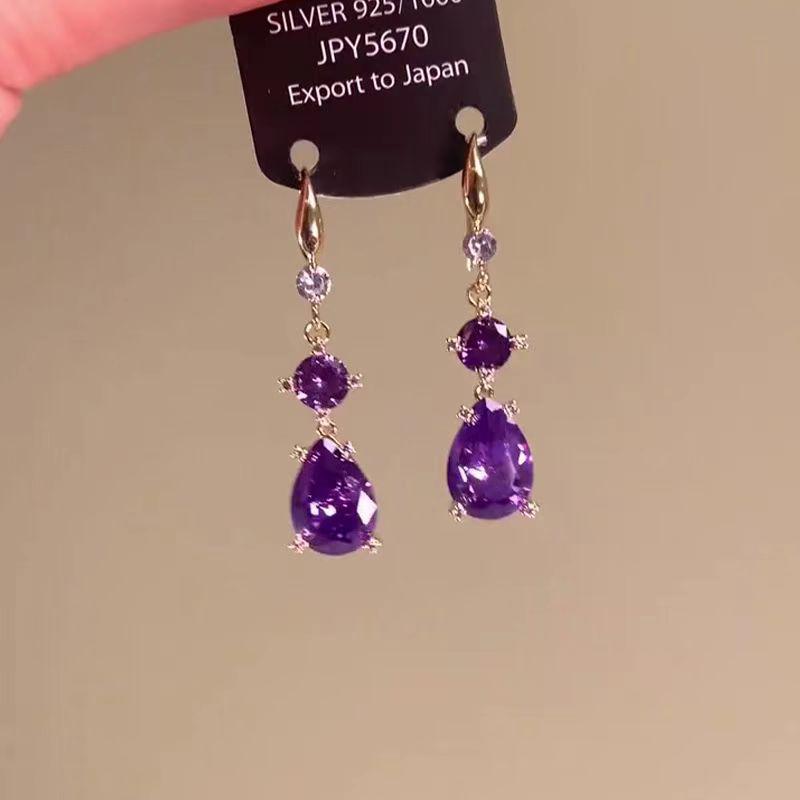 French Luxury Court-Style Purple Crystal Earrings: Elegant, Unique, and Versatile Ear Studs.