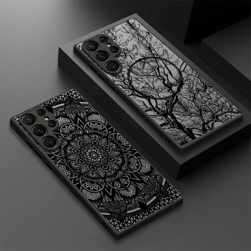 Magnetic For Magsafe Case For Samsung Galaxy S26 Ultra S25 Edge S24 S23 S22 Plus S21 FE Retro Mandala Flower Pattern Hybrid Matte Cover
