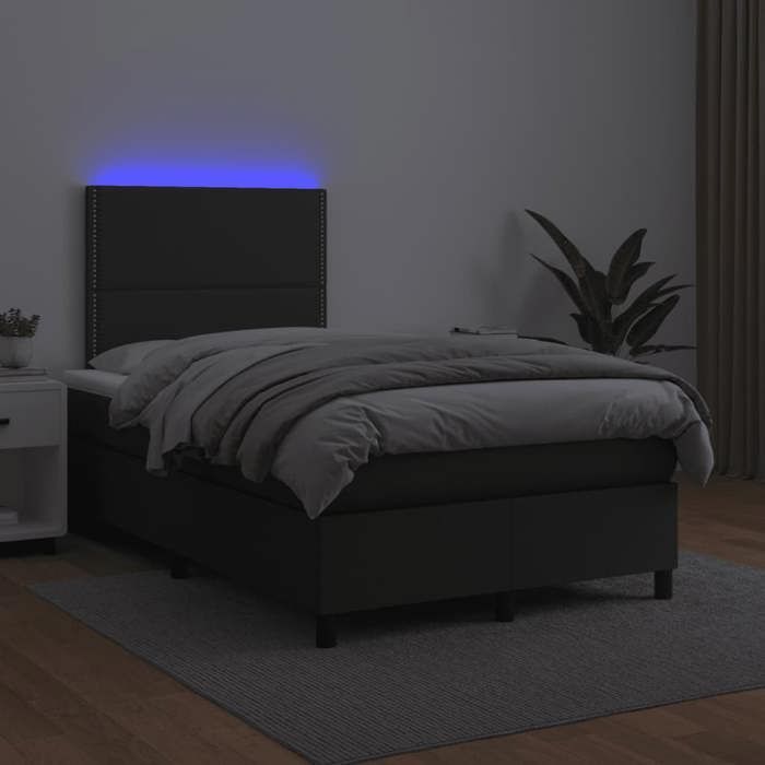 Exclusive House - Black LED Mattress Slatted Bed Base 120x190 Cm Faux Leather