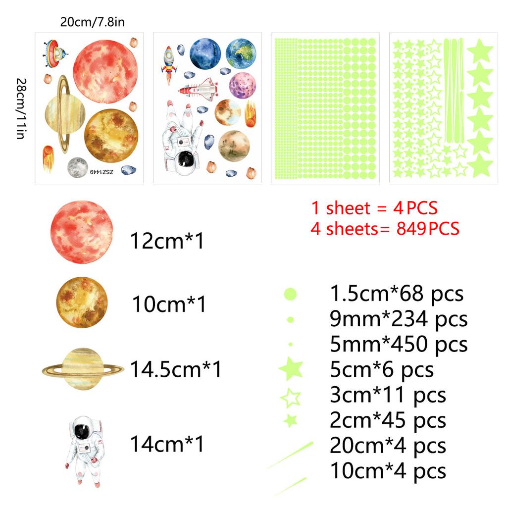 Starry Astronaut Glow-in-the-dark Wall Stickers Cartoon Rabbit Wall Stickers Spaceship Glow-in-the-dark Decorative Wall Stickers