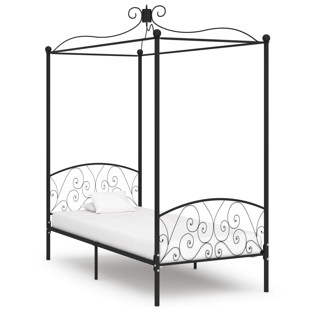 Black Metal Canopy Bed Frame 90 x 200 cm