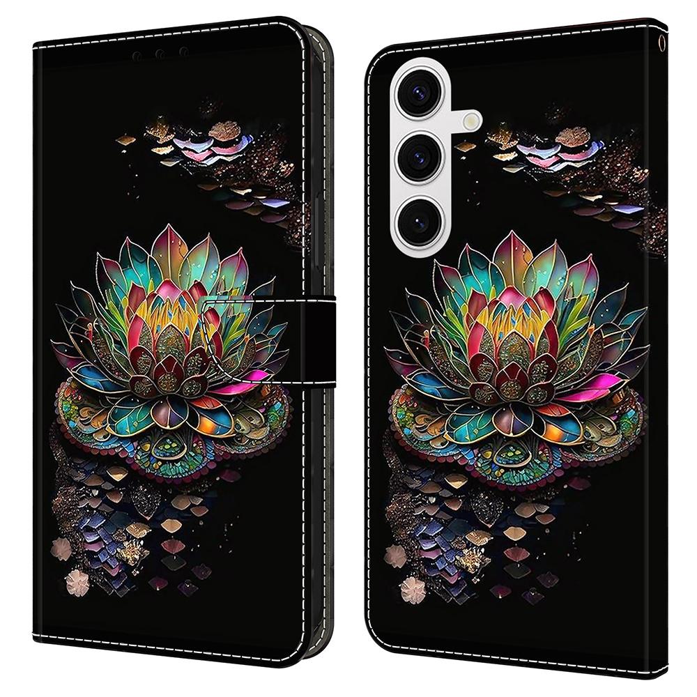 

For Samsung Galaxy S24 FE Case Pattern Printed Protective Cover TPU+PU Leather Flip Phone Case Lotus