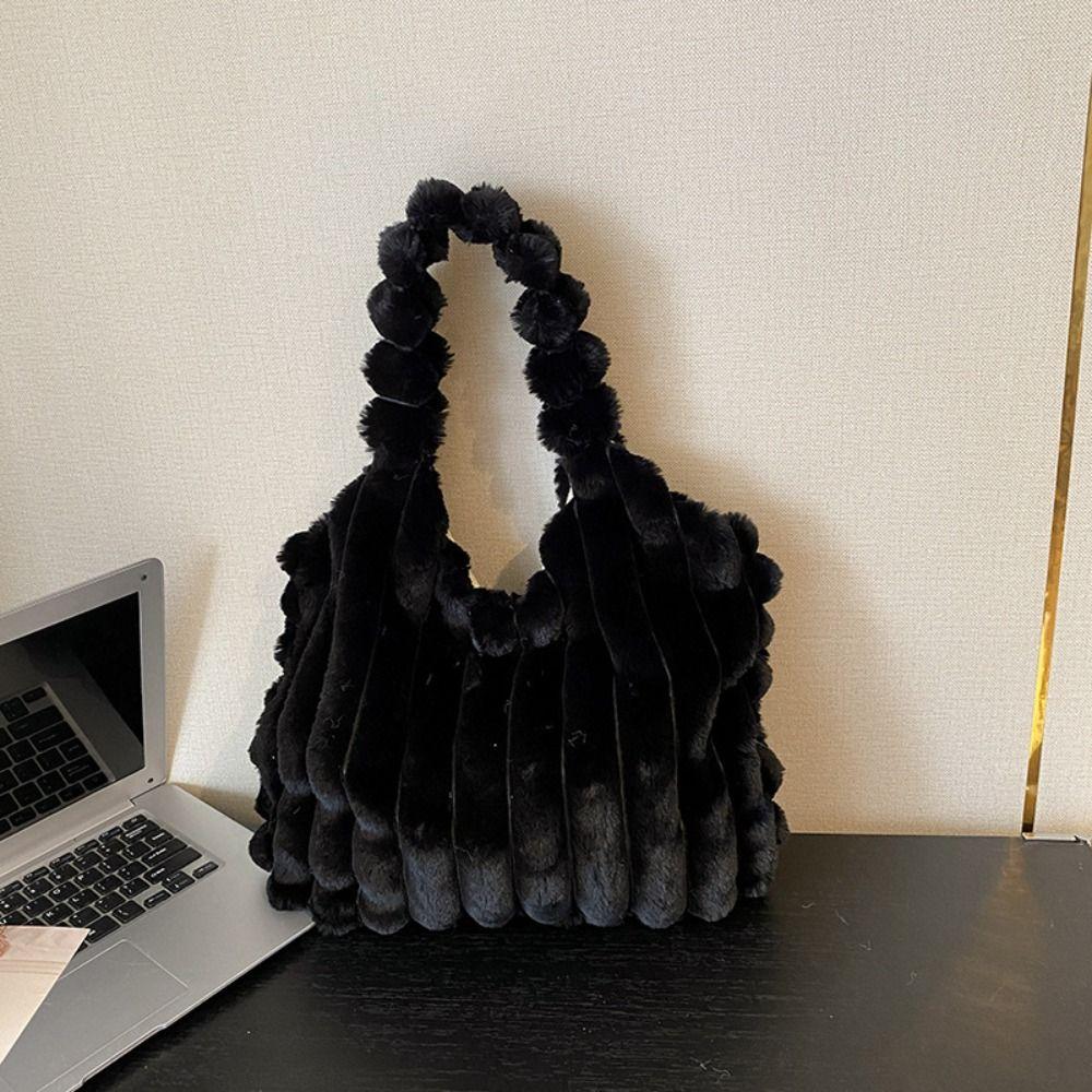 Solid Color Plush Handbag Korean Style Plush Shoulder Bag Kawaii Plush Tote Bag Female/Girls