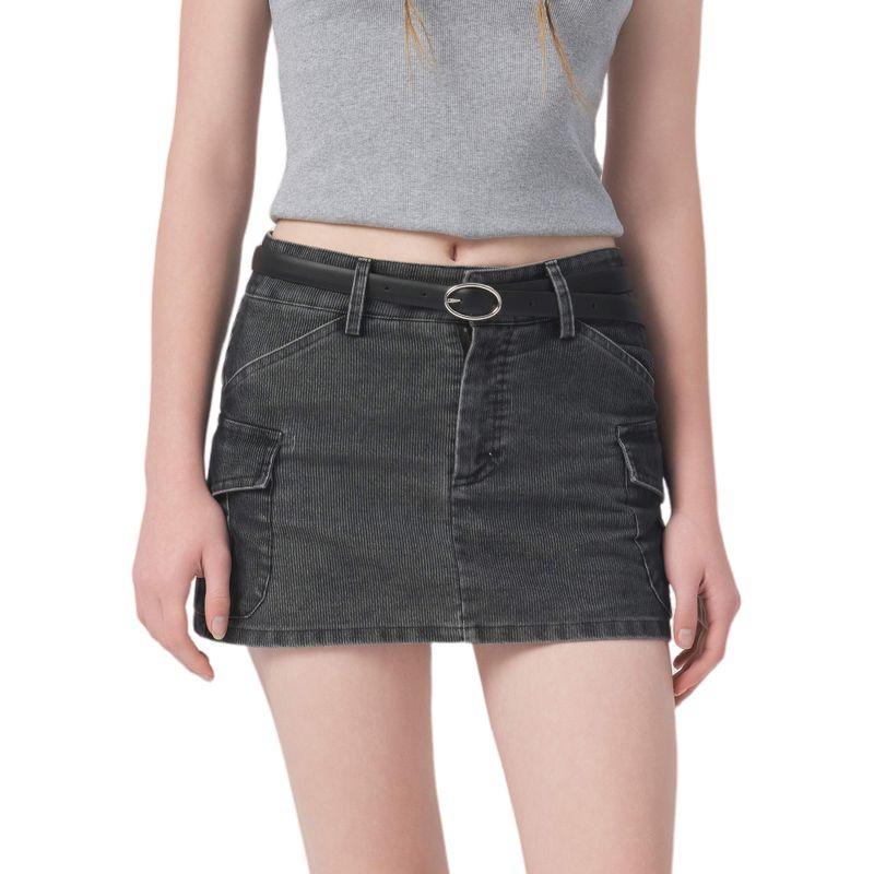 

Yescci Fashionable Pocket Overalls Skirt Retro Washed Black Half-Length A- line Skirt Dark gray M