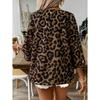 Top da Donna Temperamento Pendolare Cachi Stampa Leopardo Scollo a V Grande Plissettato Maniche a Sette Quarti Camicia