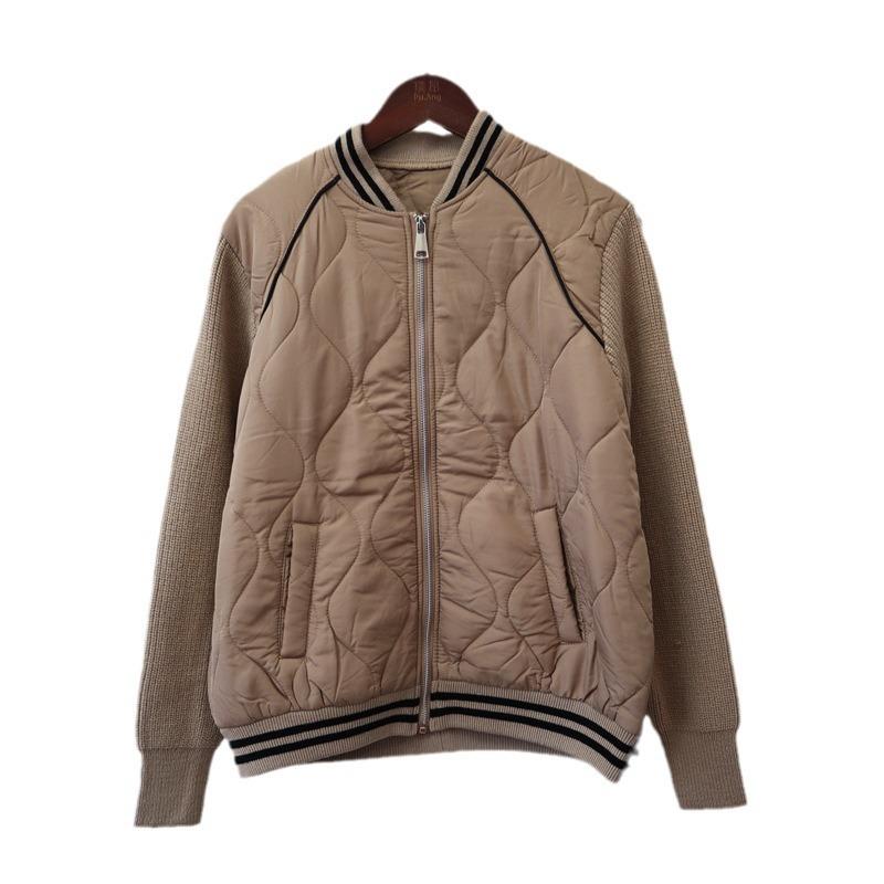 Autumn and winter new contrasting color zipper splicing cotton clothes knitted cardigan loose casual versatile sweater jacket women