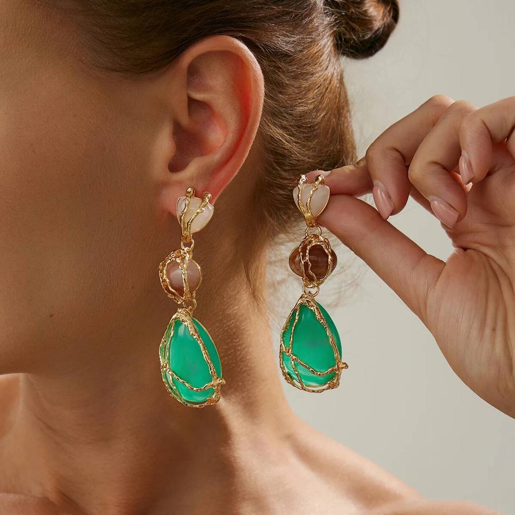 Salircon 5 Styles Retro Hollowout Round Drop Earrings Women Boho Acrylic Bead Tassel Pendant Earring Trendy Jewelry Accessories