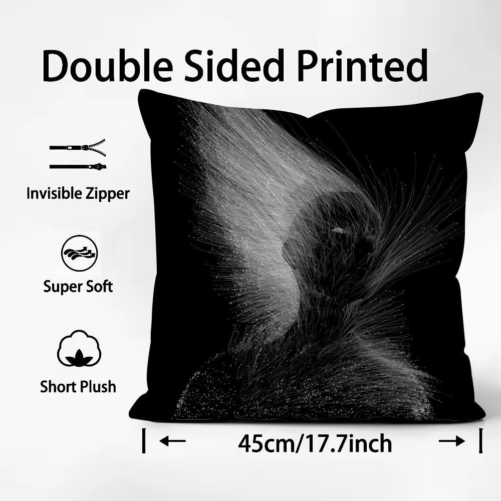 1PC Black White Art Design Cushion Cover Plush Fabric Soft DoubleSided Printed Sofa Warm Winter Home Child Gift Pillow Case
