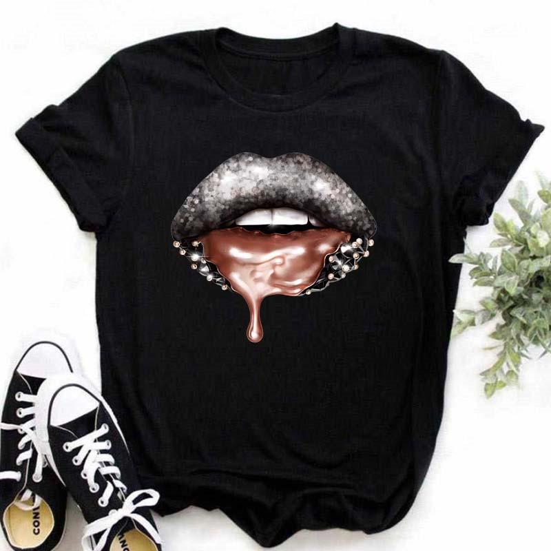 Spring Summer Plus Color Lips Loose Casual Fashion Simple Round Neck Pure Cotton Short Sleeved Top T-Shirts Women’s