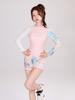 Hao Zhi Lang Women's Pink Long-Sleeve Swimsuit with Boy Shorts - Nylon Swimwear for Pools