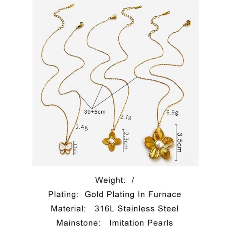 Chic Stackable Butterfly Floral Pendant Necklace Lightweight Stainless Steel Clavicle Chain Jewelry Gift For Her