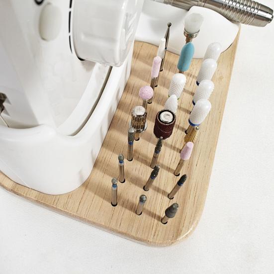 Multi-functional Nail Drill Holder with 24 Holes Nail Drill Pen Drill Bits Organizer Wooden Base Manicure Grinding Tools Storage Box