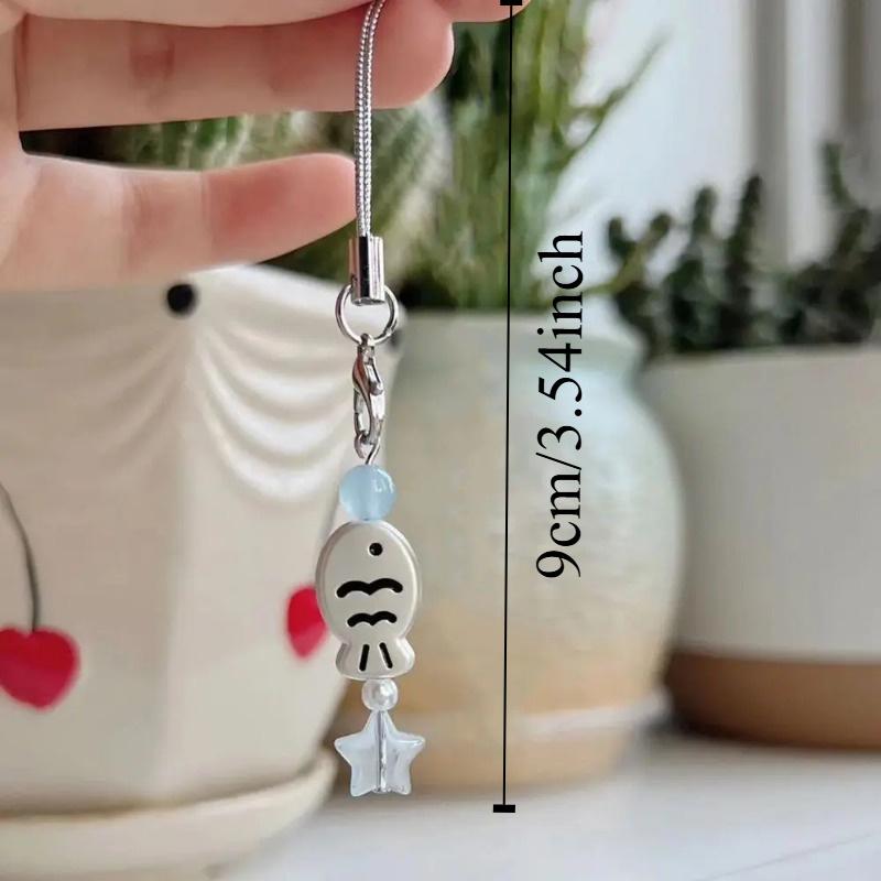1pc Cute Fish Beaded Phone Charm Strap - ABS Material, Adorable Cartoon Fish Design with Blue Beads, Mobile Phone Lanyard, Keychain for Bags & Phones