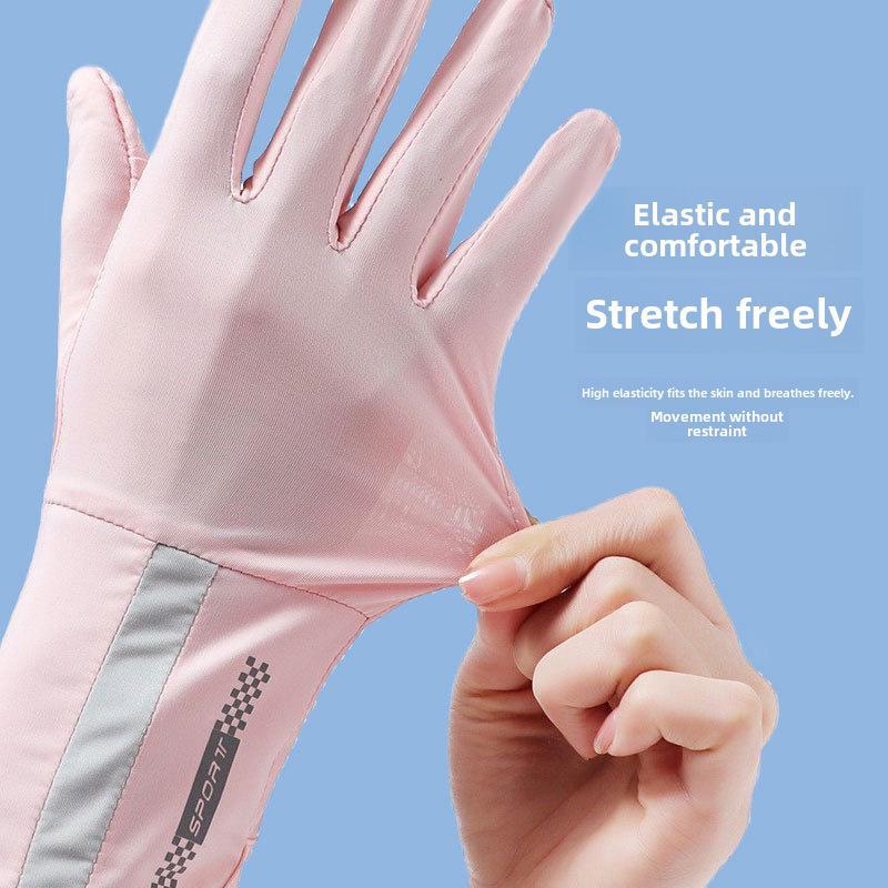 Damskie szybkoschnące rękawiczki z ochroną UV z jedwabiu lodowego z obsługą ekranu dotykowego