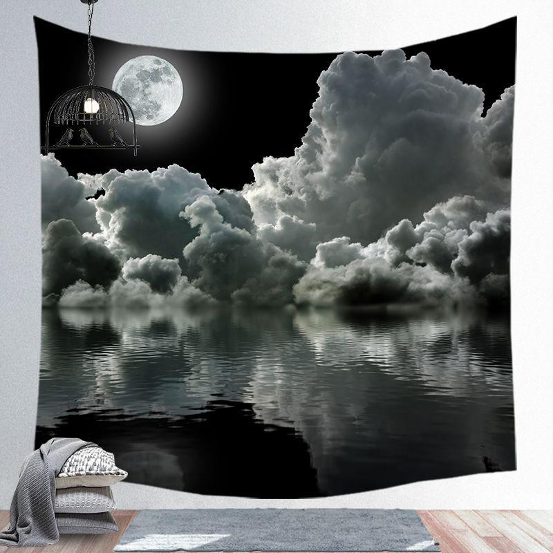 Starry Night Tapestry Mountain Moon Star Black Tapestry Psychedelic Witch Wall Hanging Bedroom Living Room Decoration Aesthetics