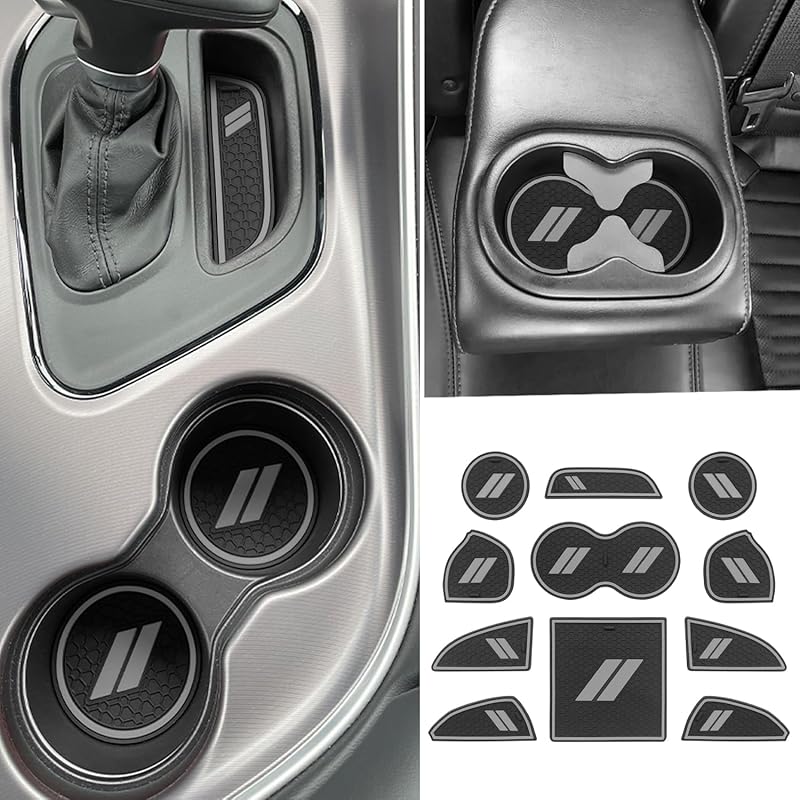 For Dodge Challenger Accessories 2015-2024  Fits Cup Holder Ert Anti-Dust Mats Door Pocket Center Console Liners(Black Trim) - 11 PCS Set