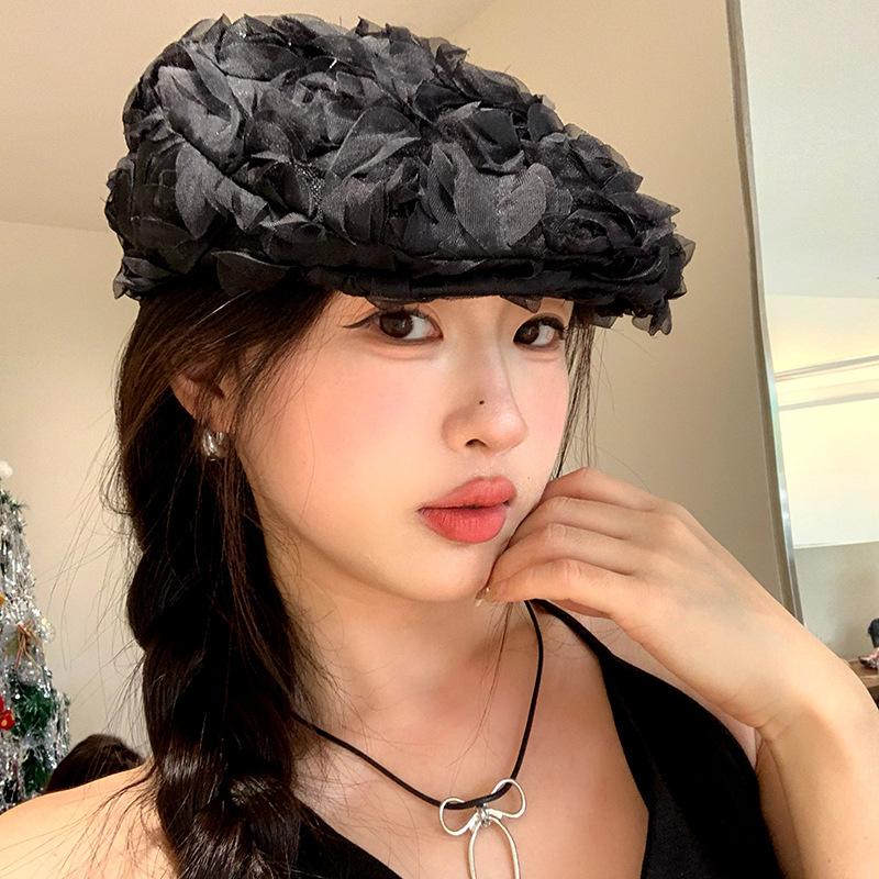 Fashion Rose Flowers Berets for Women Girls Reversible Forward Hats Korean Vintage Newsboy Caps Outdoor Travel Photo Painter Hat