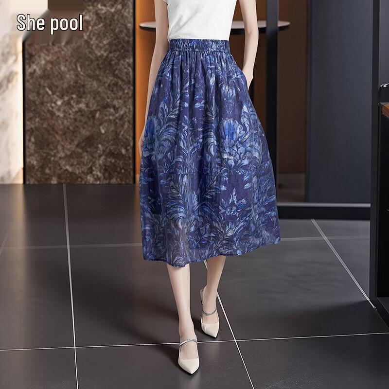 Shechi Women s Lyocell-Linen Printed A-Line Midi Skirt L