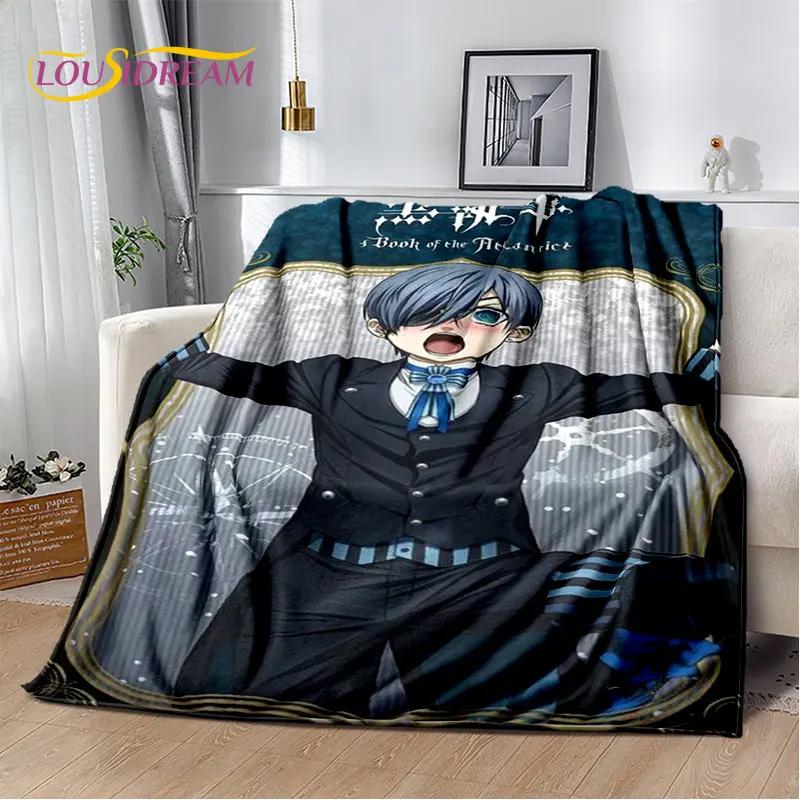 Black Butler Anime Cartoon Měkká plyšová deka, flanelová deka přehoz do obývacího pokoje Ložnice Pohovka Pohovka Piknikový povlak pro děti