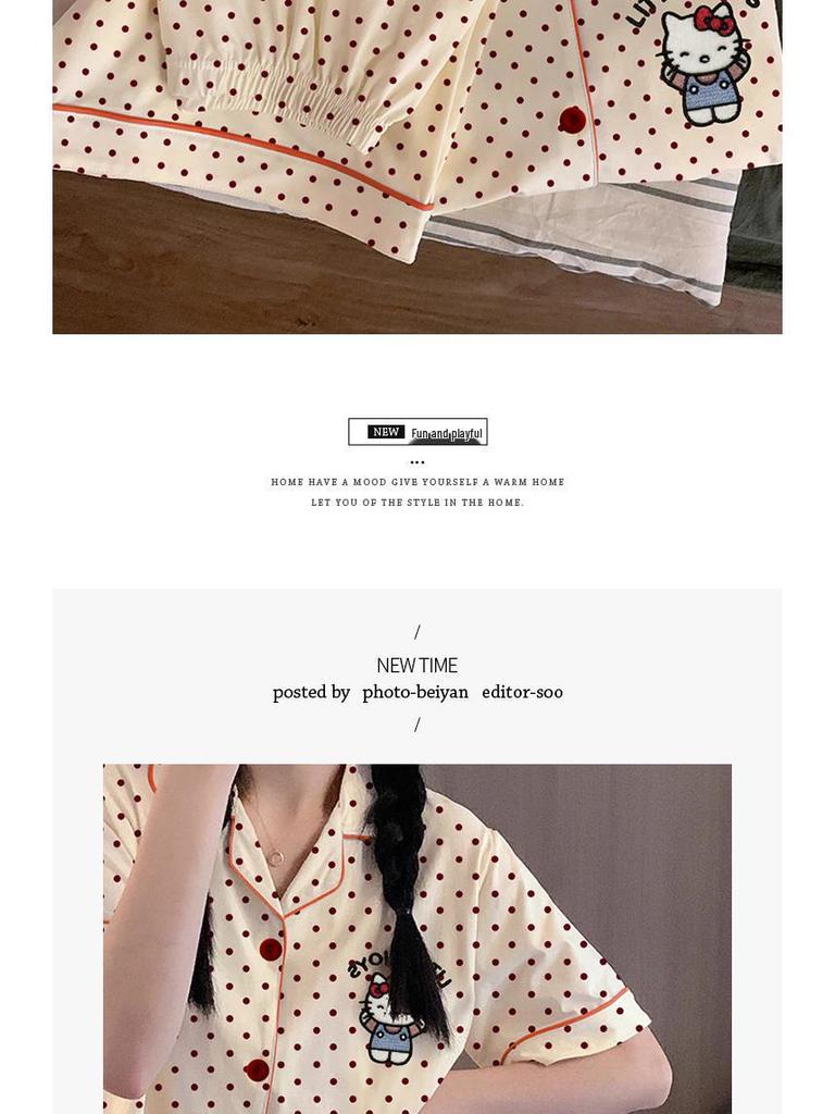 Damen Pyjama-Set im koreanischen Stil mit Cartoon-Polka-Dots – Kurzarm und Shorts, leichte Sommer-Homewear