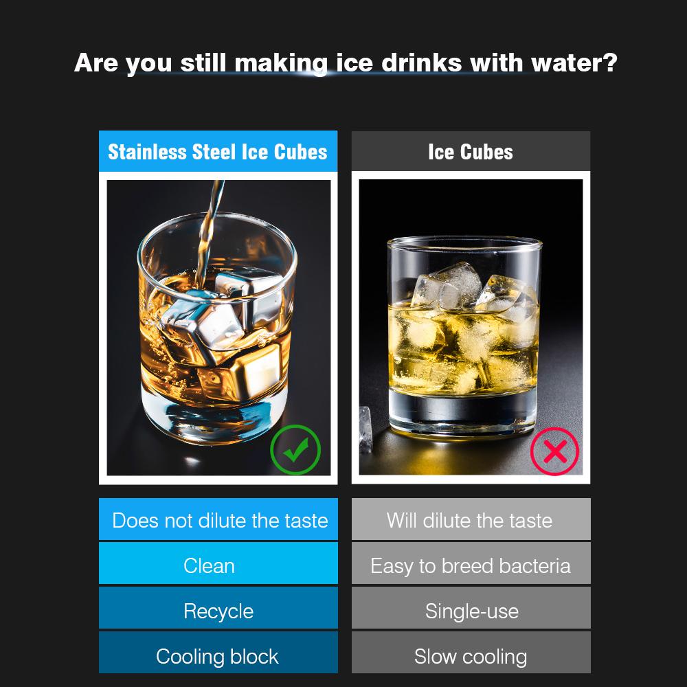 4-teiliges Set aus Edelstahl-Eiswürfeln, wiederverwendbare Kühlsteine für Whisky, Wein, Weinkühlungswürfel, Chilling Rock, Party-Bar-Tool