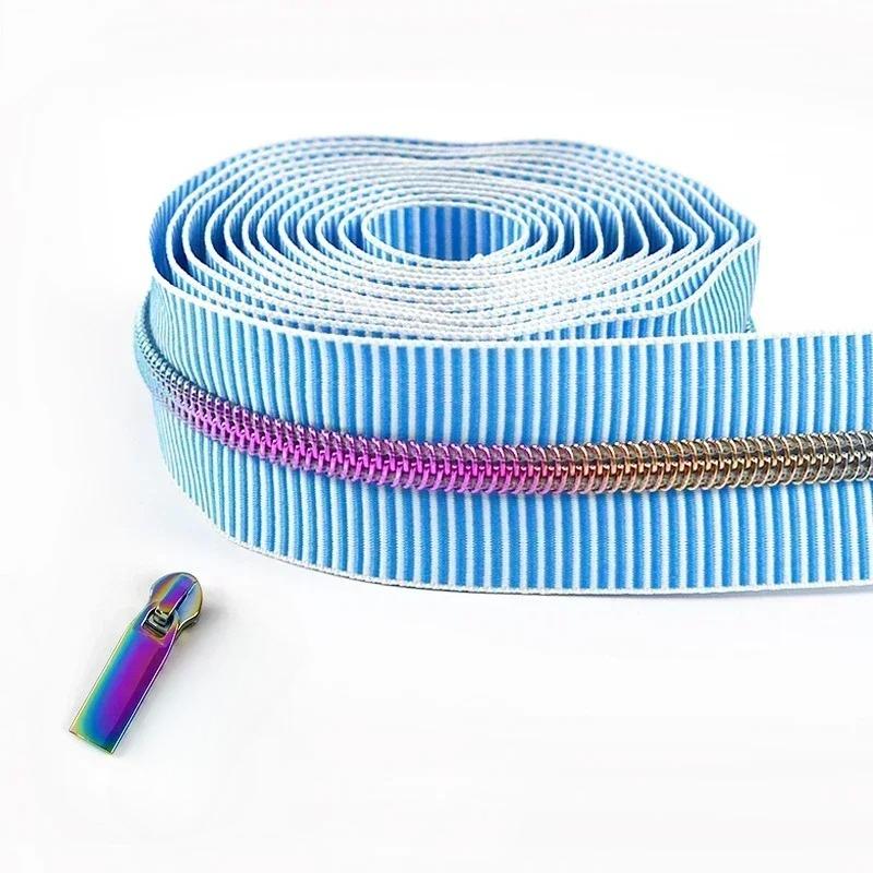 2-5Meters 5# Meetee Striped Nylon Zippers Tape for Sewing Plastic Roll Coil Zip By The Meter Zipper Closure Garment Accessories
