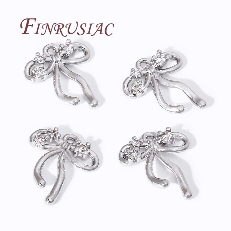 18K Gold Plated Brass with Zircon Bow Pendants For Jewelry,Trendy Charms For Earrings Accessories,DIY Jewelry Making Supplies