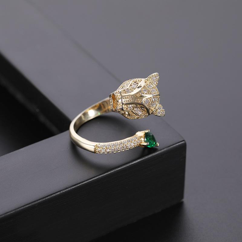 Personality Leopard Head Design Resizable Ring Hip Hop Punk Gold Color Wedding Rings for Women Men Zircon Christmas Gift