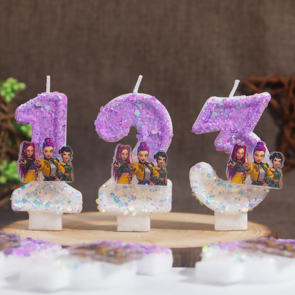 New Kpop Demon Hunters Theme Candle Number 0-9 Birthday Party Cake Decoration Cartoon Baby Shower Supplies Kids Gifts