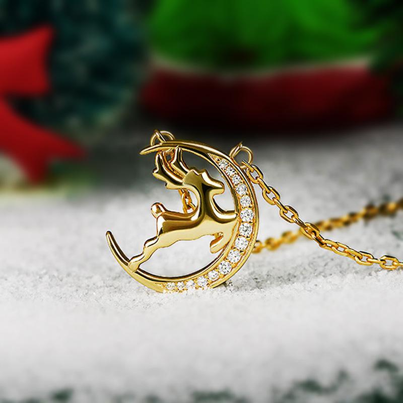 Deer Moon Necklace, Micro-Inlaid Zircon Pendant, Fashionable And Sweet Daily Accessories