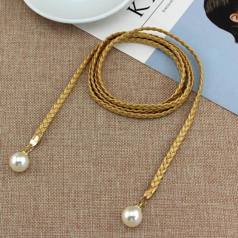 

Mei Mary Spring/summer women s fashion knotted waist chain dress braided waist rope ladies decorative pearl belt золотой