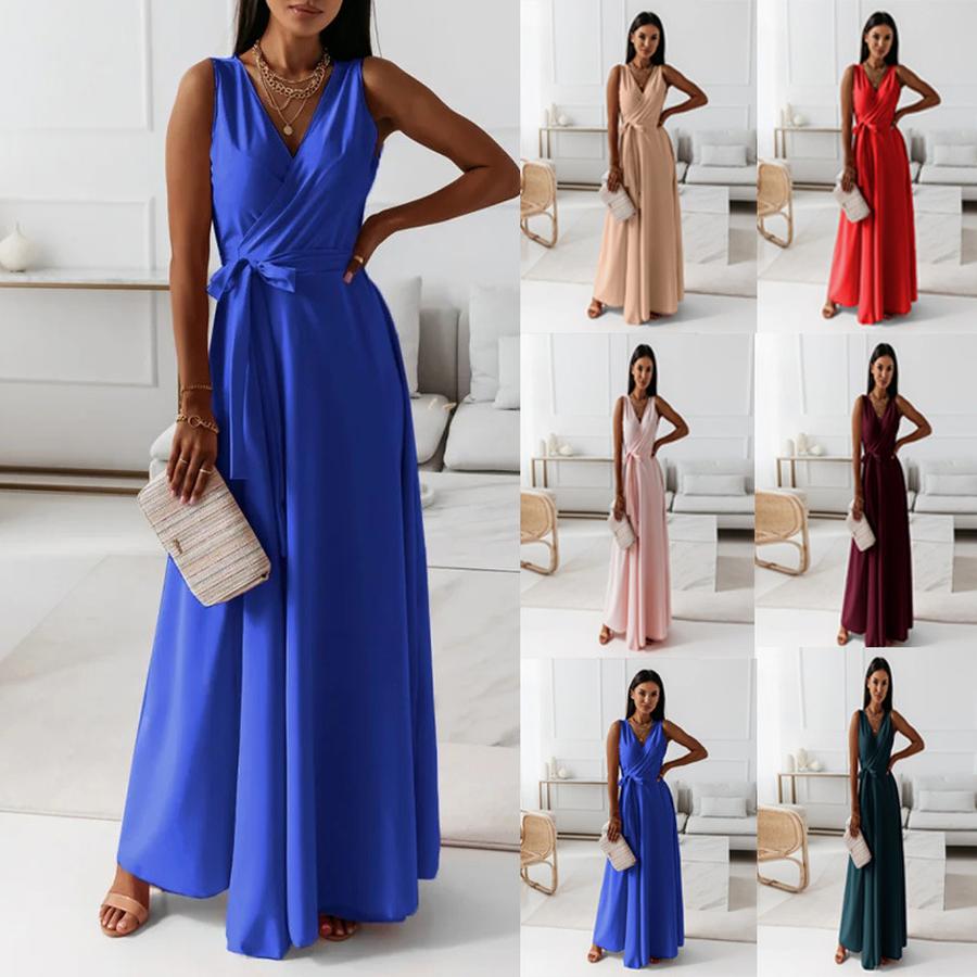Women's New Bow V-Neck Long Evening & Formal Gown Dress for Women