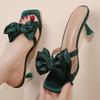 Slides Heeled Shoes with Bow Sexy Green Women's Slippers and Ladies Sandals Designer Luxury Vip Casual Summer Sale Wholesale On