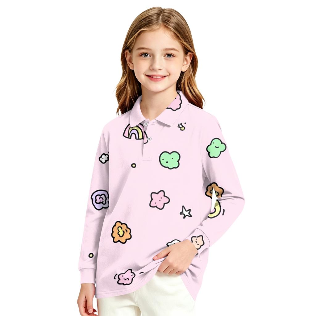 Girls' Long Sleeve Print School Uniform Blouse for Casual Formal Wear