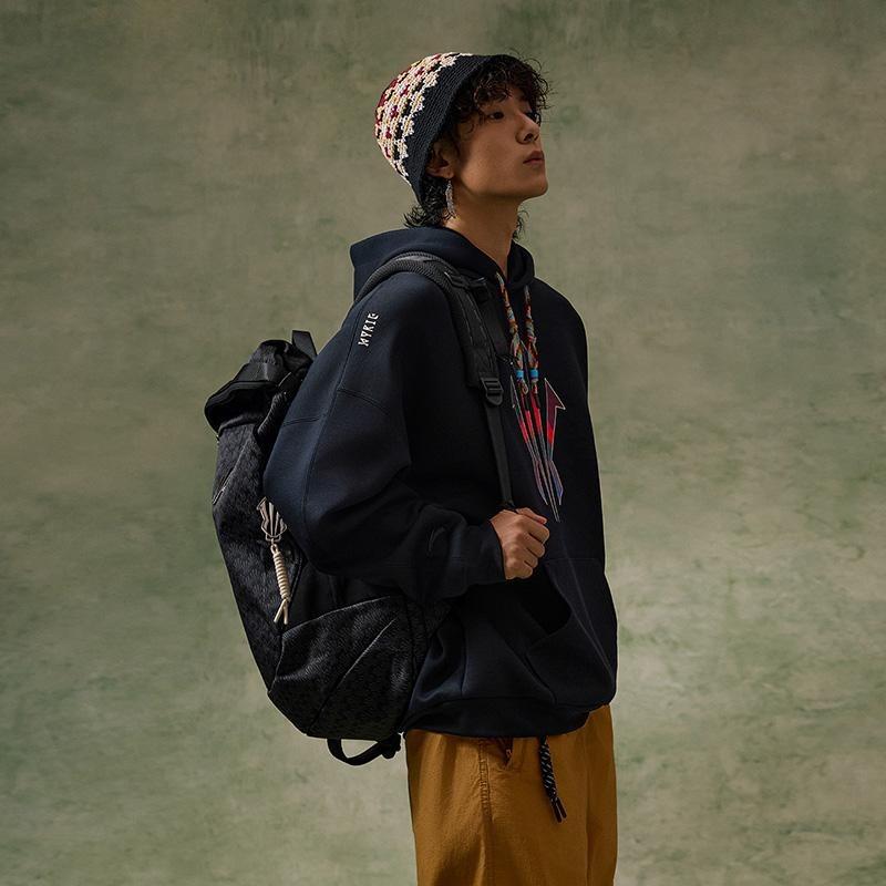 Anta Kyrie Series Logo Print Fashionable Casual Loose Retro Comfortable Breathable Knitted Hoodie Unisex Hoodies Black 172611706S-3