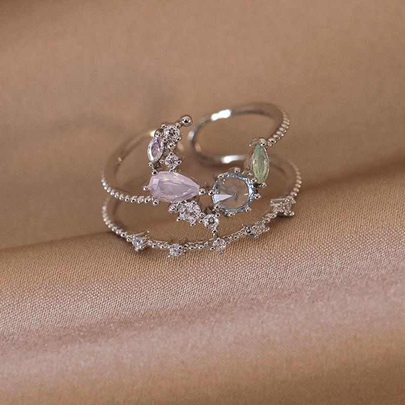 Elegant Adjustable Pearl Zircon Flower Ring