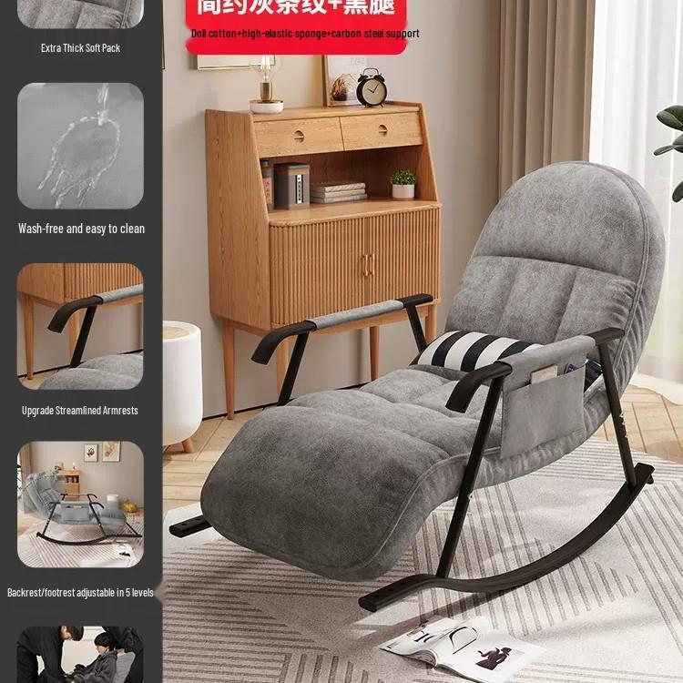 Single Red Recliner: Lazy Sofa Rocking Chair for Adults - Tech Fabric, Home & Balcony Leisure, Convertible To Lounger