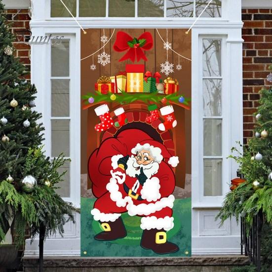 Creative Dog Xmas Tree Gift Background Decor Christmas Door Curtain Banner Outdoor Photo Christmas Hanging Cloth Hanging Blanket