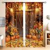 2 Stück Ernte-Kürbis bedruckter Vorhang für Erntefest Heimdekoration - Stangentasche Fensterbehandlung für Schlafzimmer, Büro, Küche