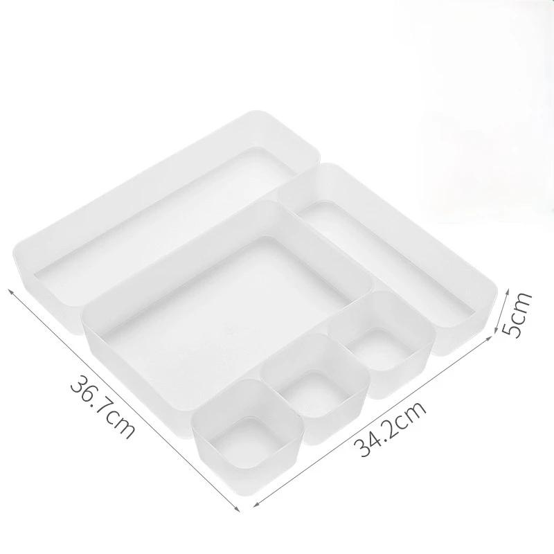 Set Organizator Sertare Ajustabil - Cutii de Depozitare din Plastic cu Separatoare, Recipient pentru Diverse de Birou și Cosmetice