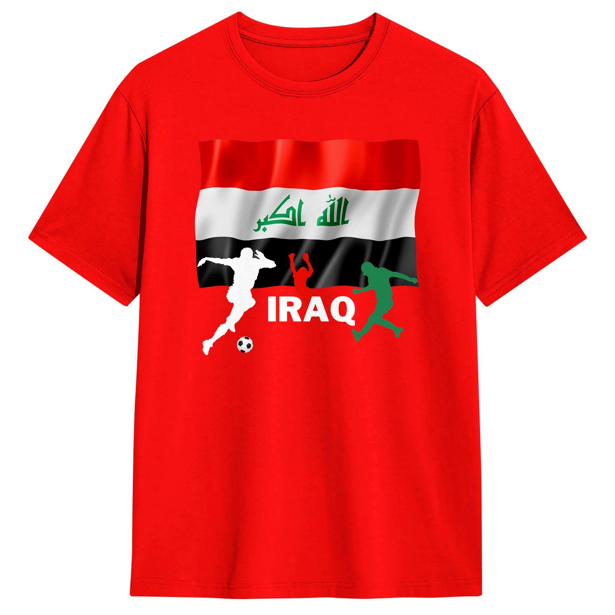 Iraq Flag Iraqi Soccer  T Shirt Summer   Cotton T Shirts For Unisex Casual Tee Shirt Short Sleeve Vintage Tops S