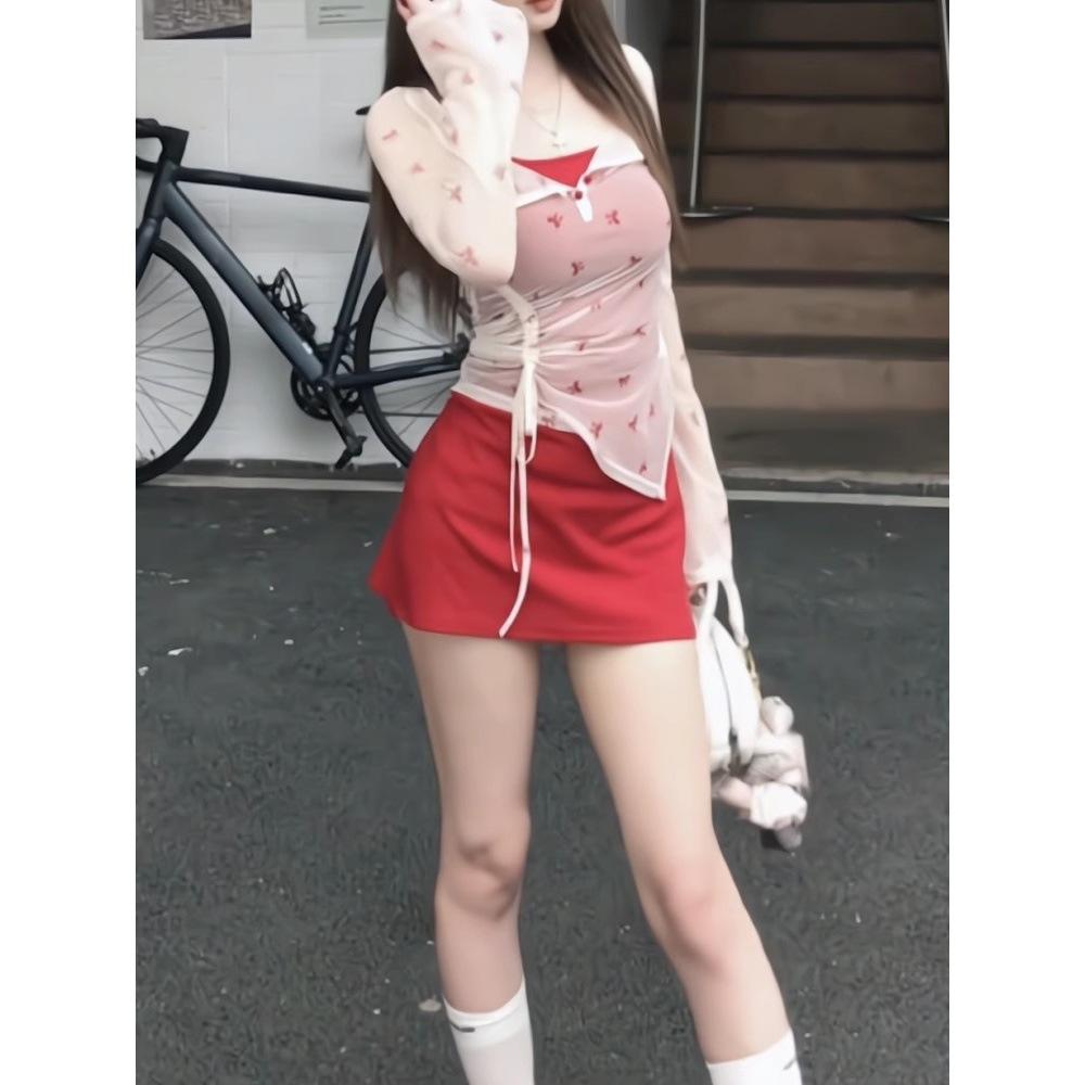 Summer style hot girl short skirt slim slimming slip dress + sunscreen cover-up T-shirt suit for women