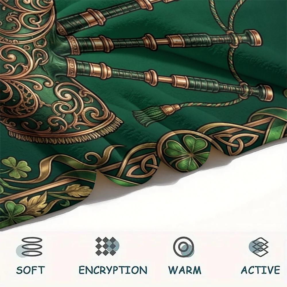 1Pc St.Patrick's Day Print Flannel Blanket, High quality Comfortable for All Seasons, Home Decor, Warmth and Comfort, Perfect for Christmas Gifts W73