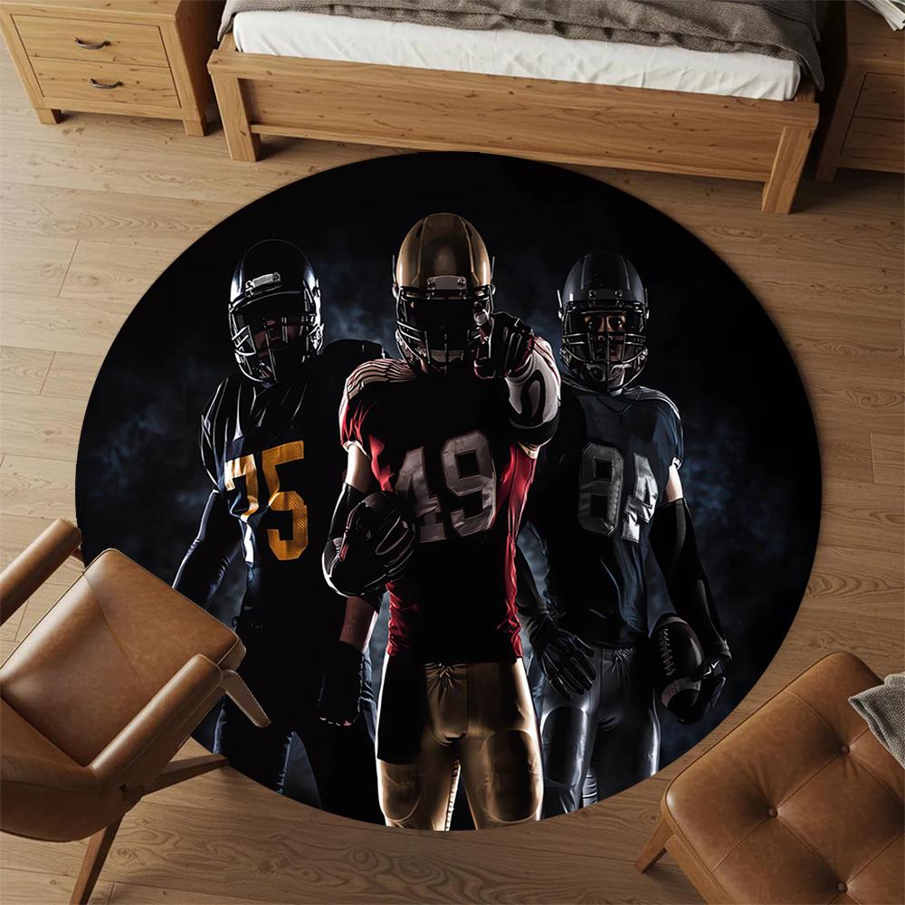 1pc Football Players Pattern Office Round Rugs, Under Chair Round Rugs for Living Room, Bedroom, Bathroom Decoration Carpet 091881