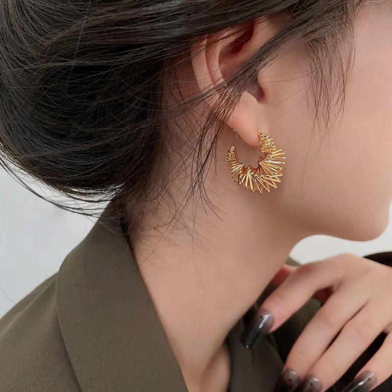 Vintage  Color Irregular Distorted C-Shaped Stud Earrings For Women Fashion Statement Stainless Steel Earring Jewelry