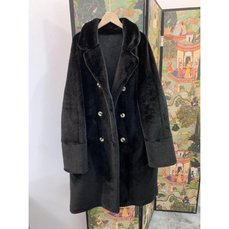 

Осень и зима Новинка Искусственный мех норки Экологичный мех Европейская норка Бархатное двубортное пальто Удлиненное пальто One size чёрный