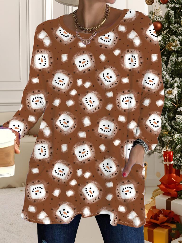 2025 Autumn Winter New Plus Size Women's Tops, Christmas 3D Print Fashion Crew Neck Long Sleeve T-Shirts